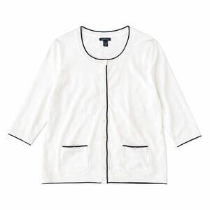 Lands' End White Cardigan with Navy Trim Class Button Front Sweater